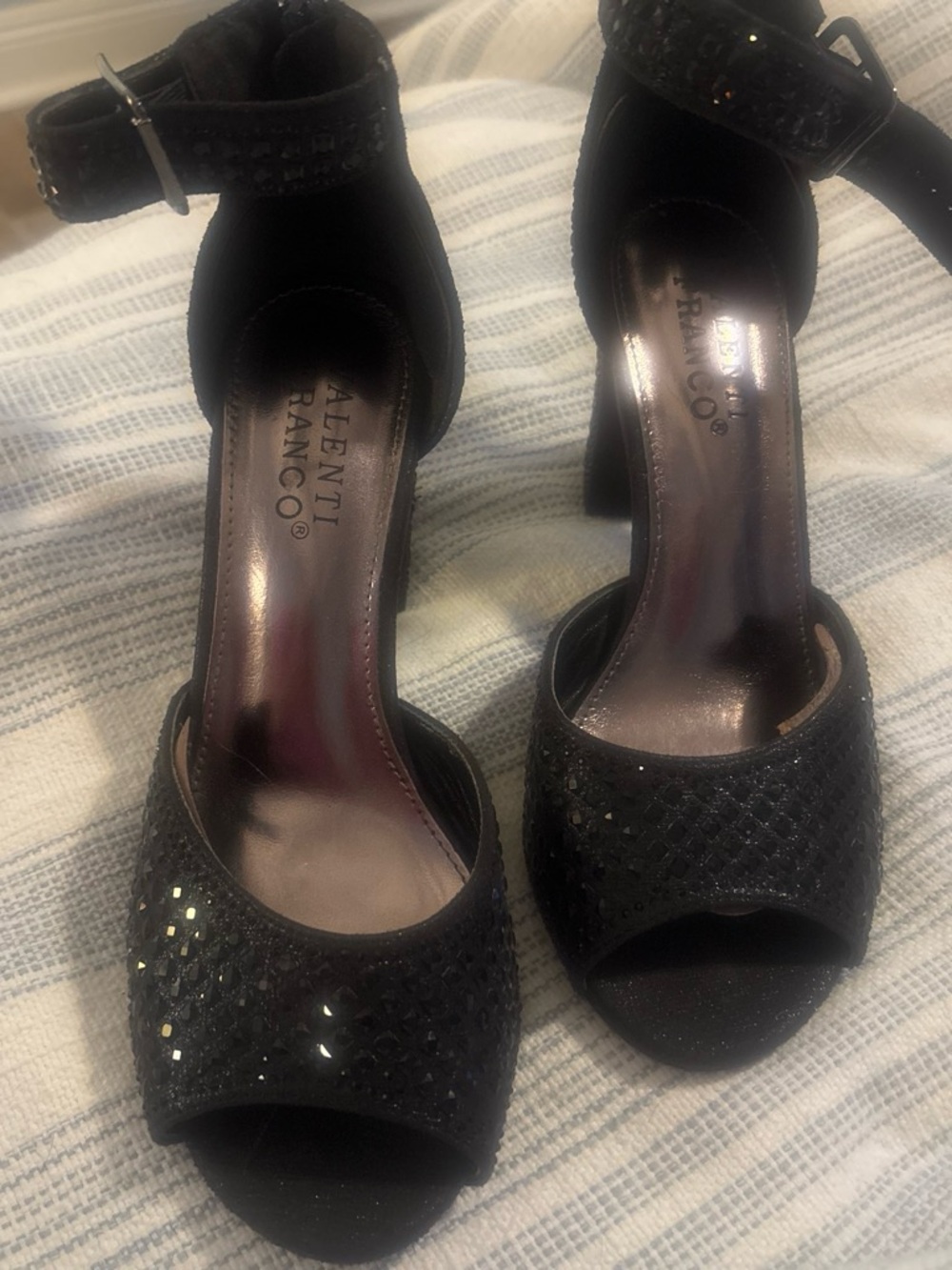 Valenti Franco Black rhinestone Open-Toe Ankle-Strap Heels